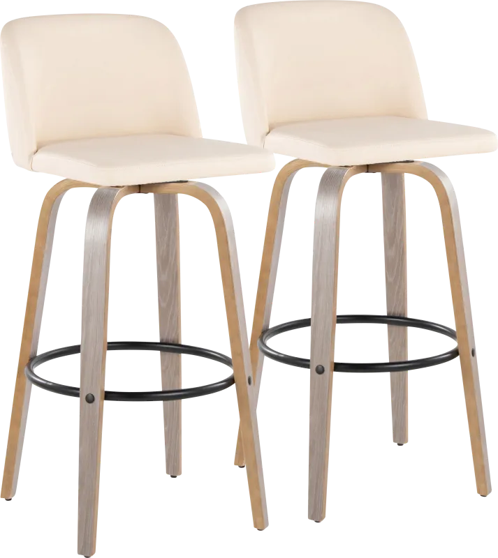Wymering III Cream Polyurethane Swivel Barstool, Set of 2