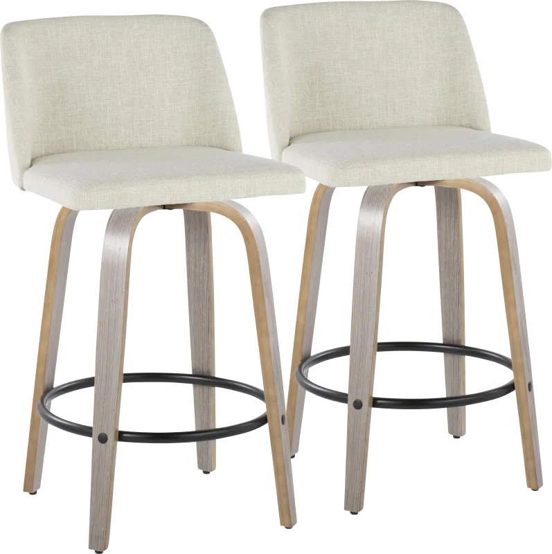 Wymering III Beige Swivel Counter Height Stool, Set of 2