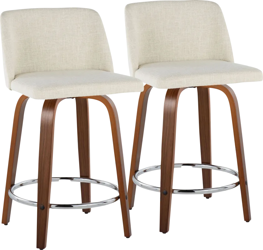 Wymering VI Beige Swivel Counter Height Stool, Set of 2