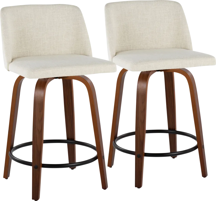 Wymering V Cream Swivel Counter Height Stool, Set of 2
