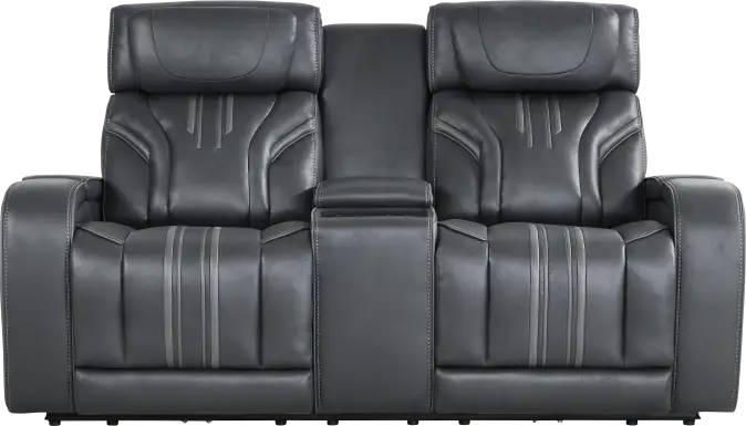 Southlake Navy Triple Power Reclining Console Loveseat with Audio
