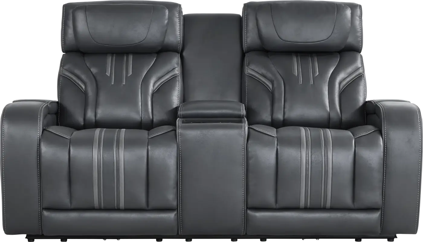Southlake Navy Triple Power Reclining Console Loveseat with Audio