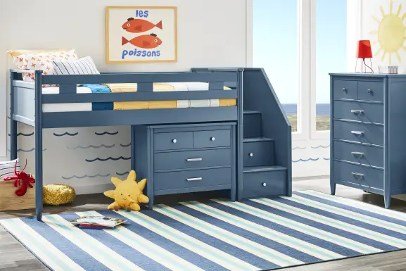 Kids Modern Colors Slate Blue Full Step Loft with Loft Chest