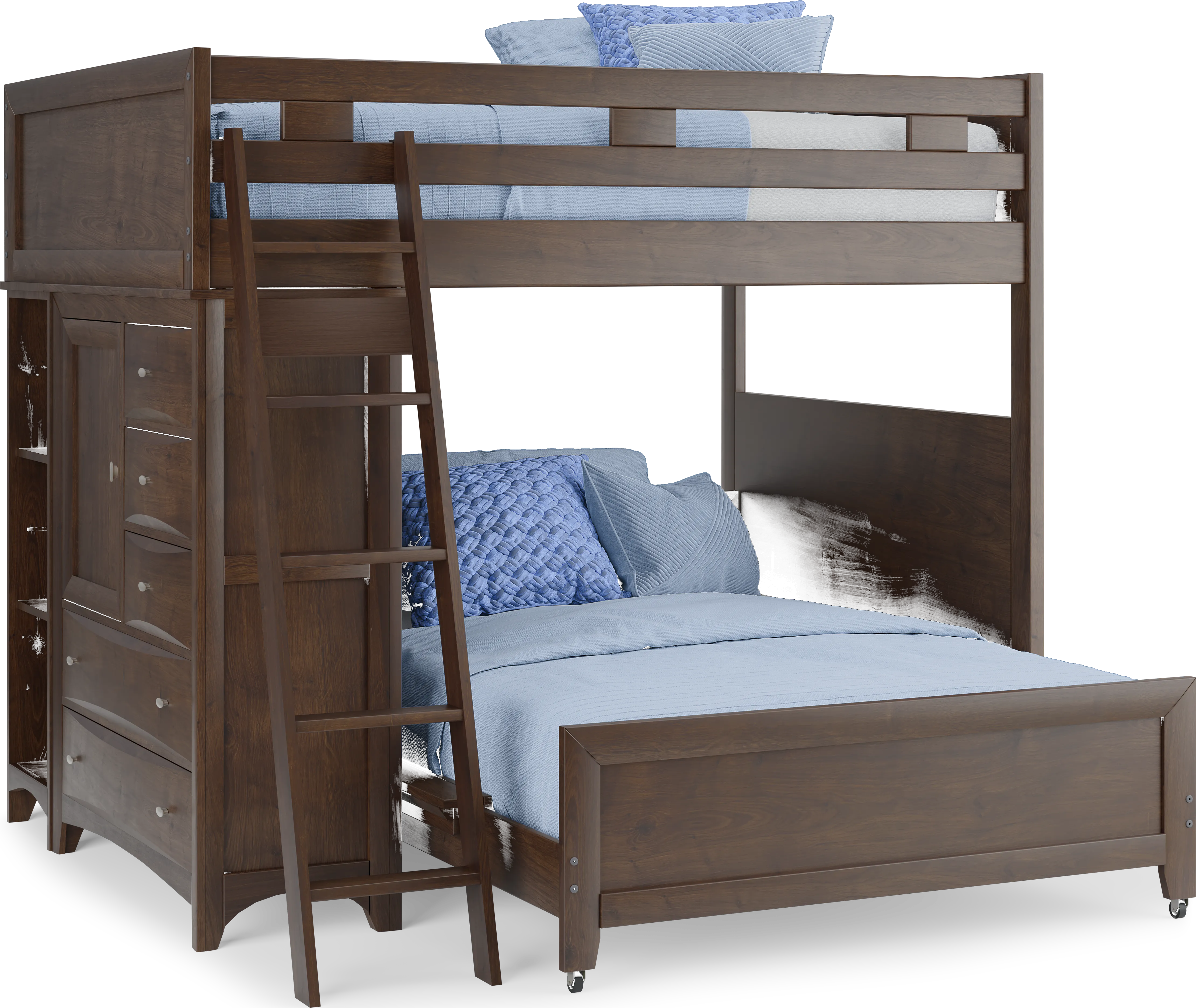 Ivy League 2.0 Walnut Full/Full Loft with Chest and Bookcase - Thumbnail - Image 1