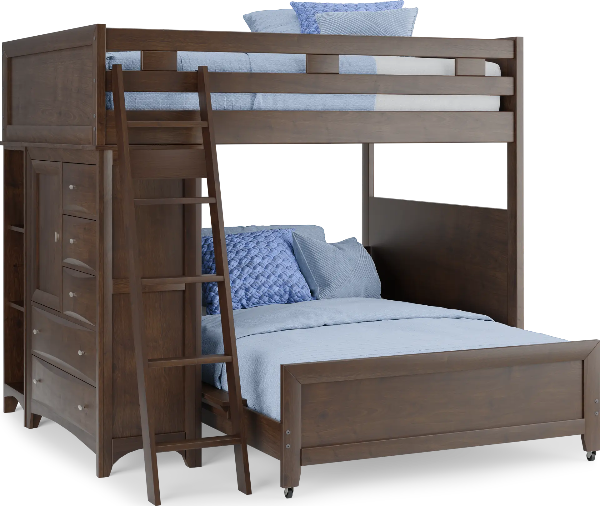 Ivy League 2.0 Walnut Full/Full Loft with Chest and Bookcase