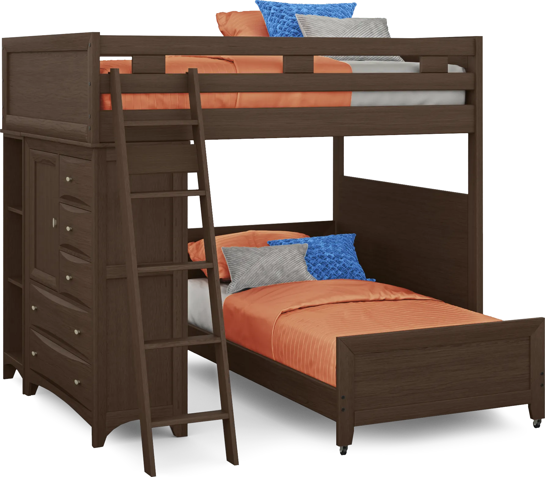 Ivy League 2.0 Walnut Full/Twin Loft with Chest and Bookcase - Thumbnail - Image 1