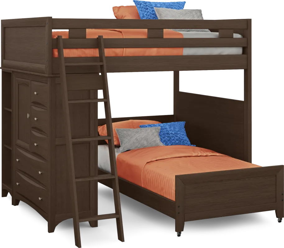 Ivy League 2.0 Walnut Full/Twin Loft with Chest and Bookcase