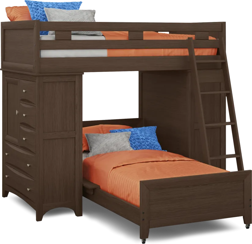 Ivy League 2.0 Walnut Twin/Twin Loft with Two Chests