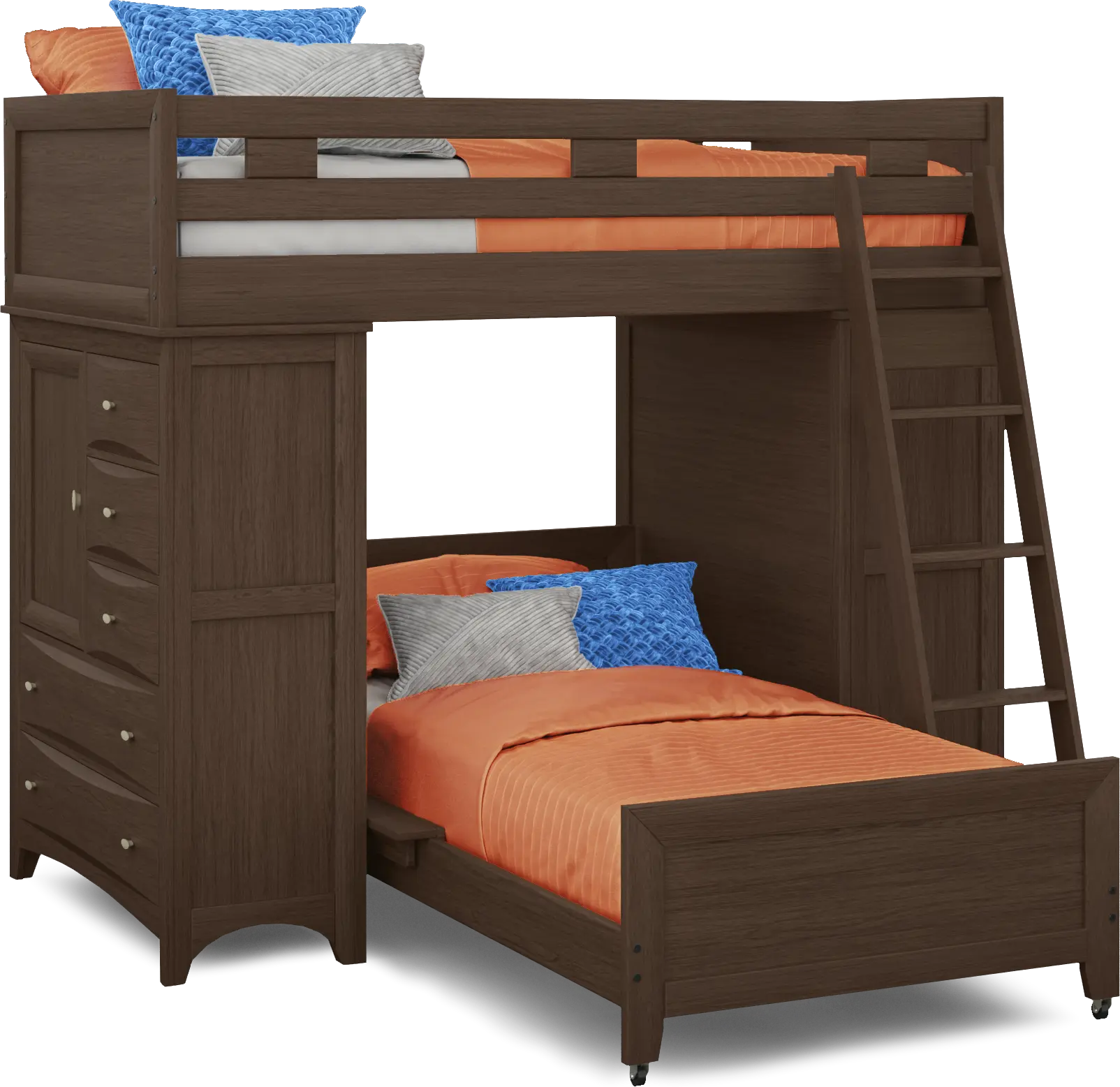 Ivy League 2.0 Walnut Twin/Twin Loft with Two Chests