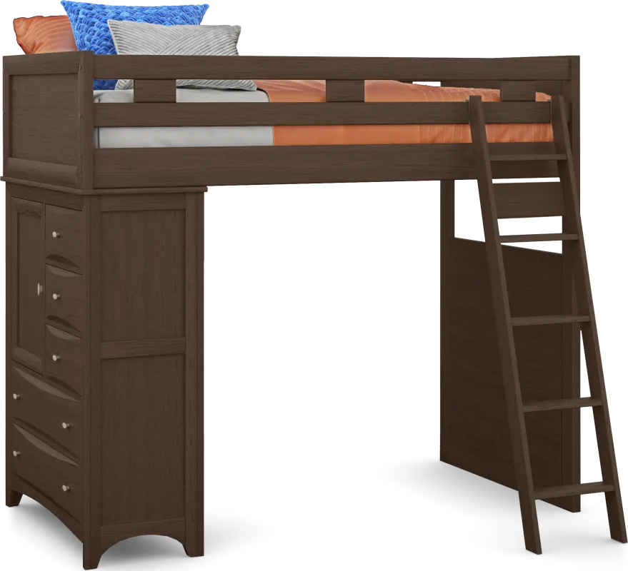 Ivy League 2.0 Walnut Twin Loft Bed with Chest