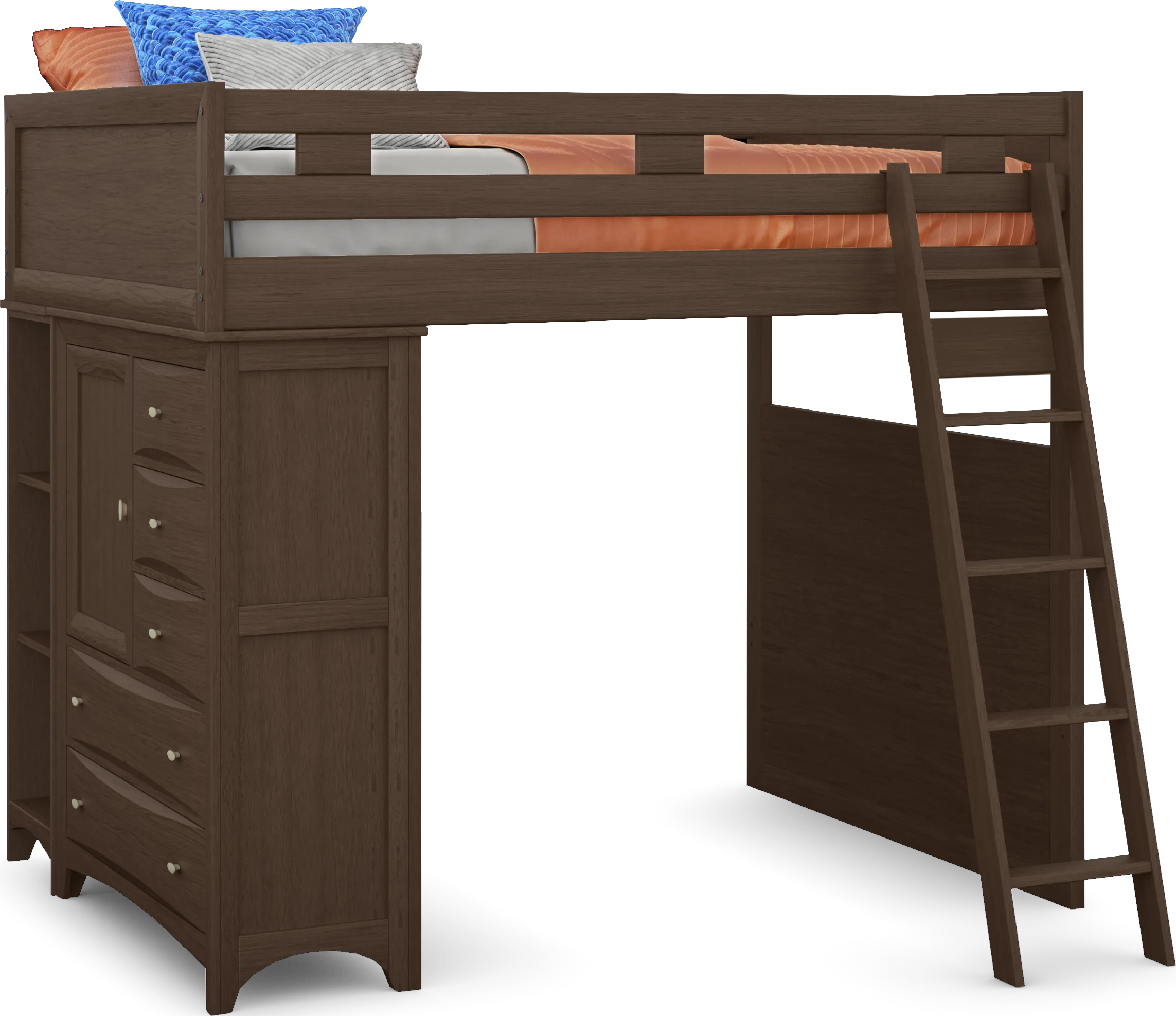 Ivy League 2.0 Walnut Full Loft with Chest and Bookcase - Thumbnail - Image 1