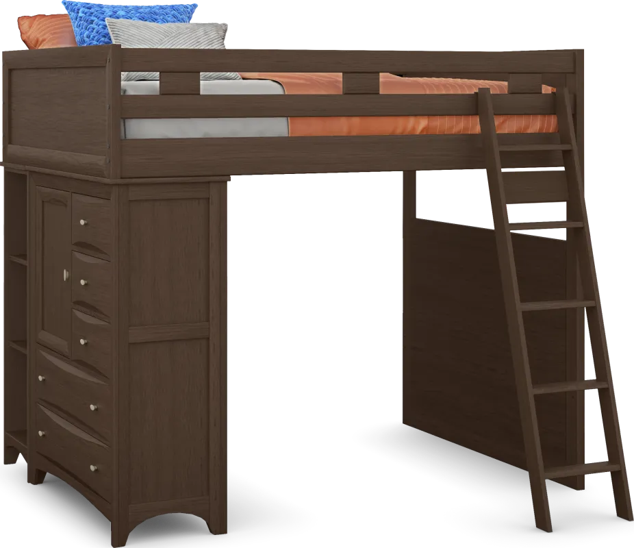 Ivy League 2.0 Walnut Full Loft with Chest and Bookcase
