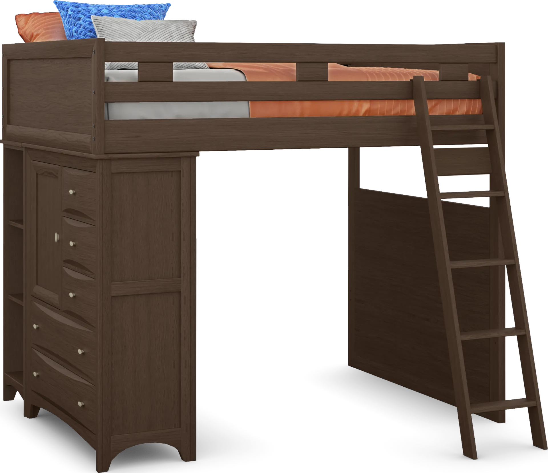 Ivy League 2.0 Walnut Full Loft with Chest and Bookcase - Image 1