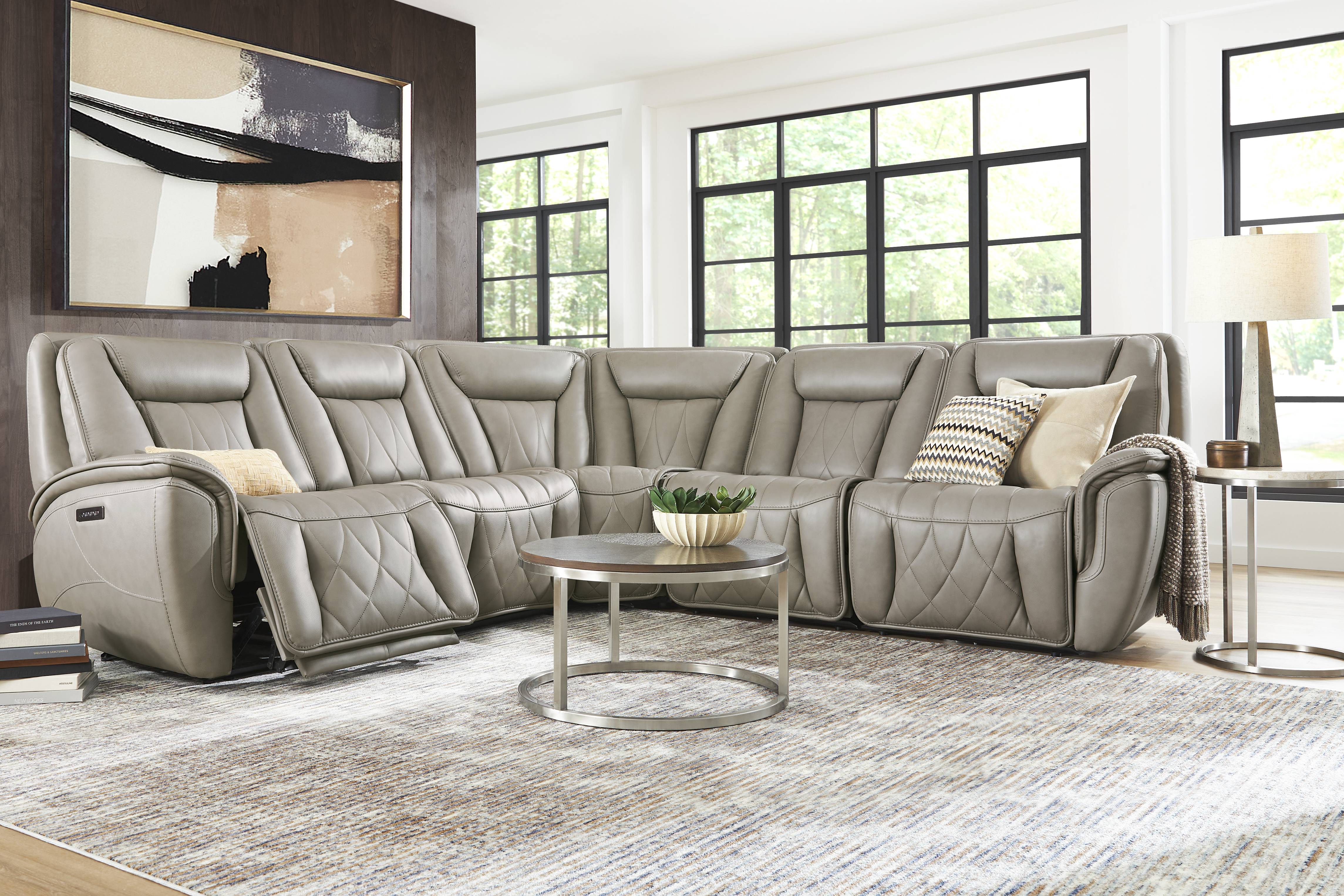 Dalton Gray Leather 8 Pc Triple Power Reclining Sectional Living Room - Thumbnail - Image 1