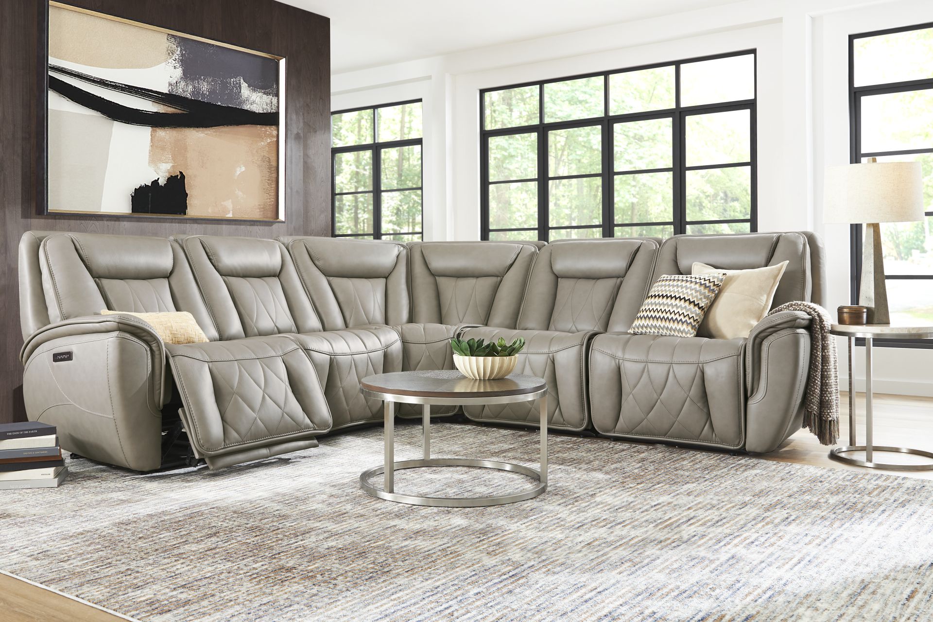Dalton Gray Leather 5 Pc Triple Power Reclining Sectional - Image 2