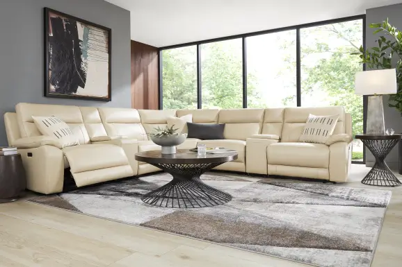 Delaney Point Beige Leather 7 Pc Power Reclining Sectional