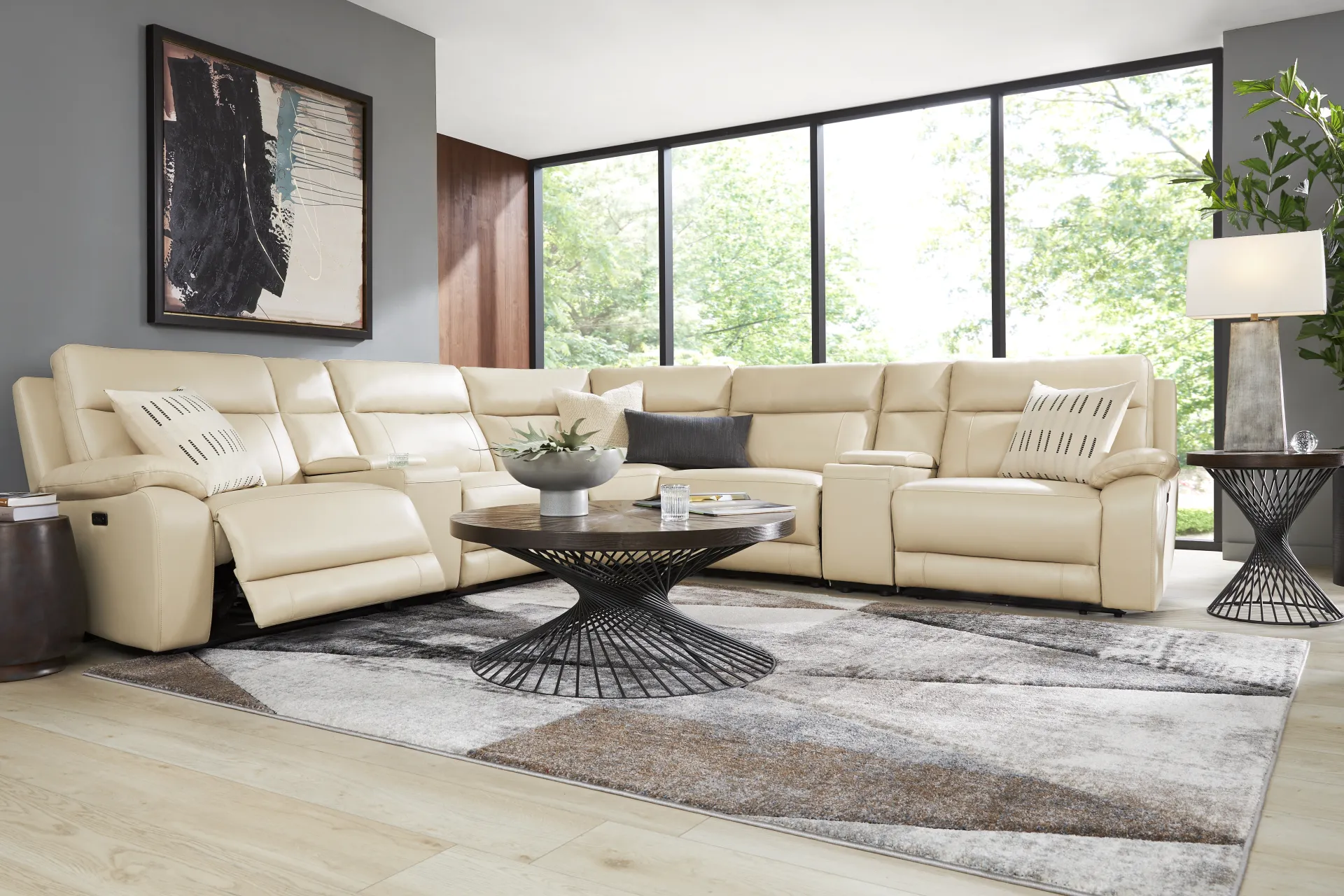 Delaney Point Beige Leather 7 Pc Power Reclining Sectional - Image 1