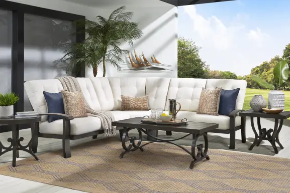 Lake Breeze Aged Bronze 3 Pc Outdoor Sectional with Parchment Cushions
