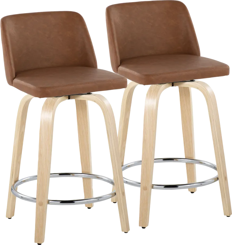 Wymering XVI Camel Swivel 24" Counter Height Stool, Set of 2