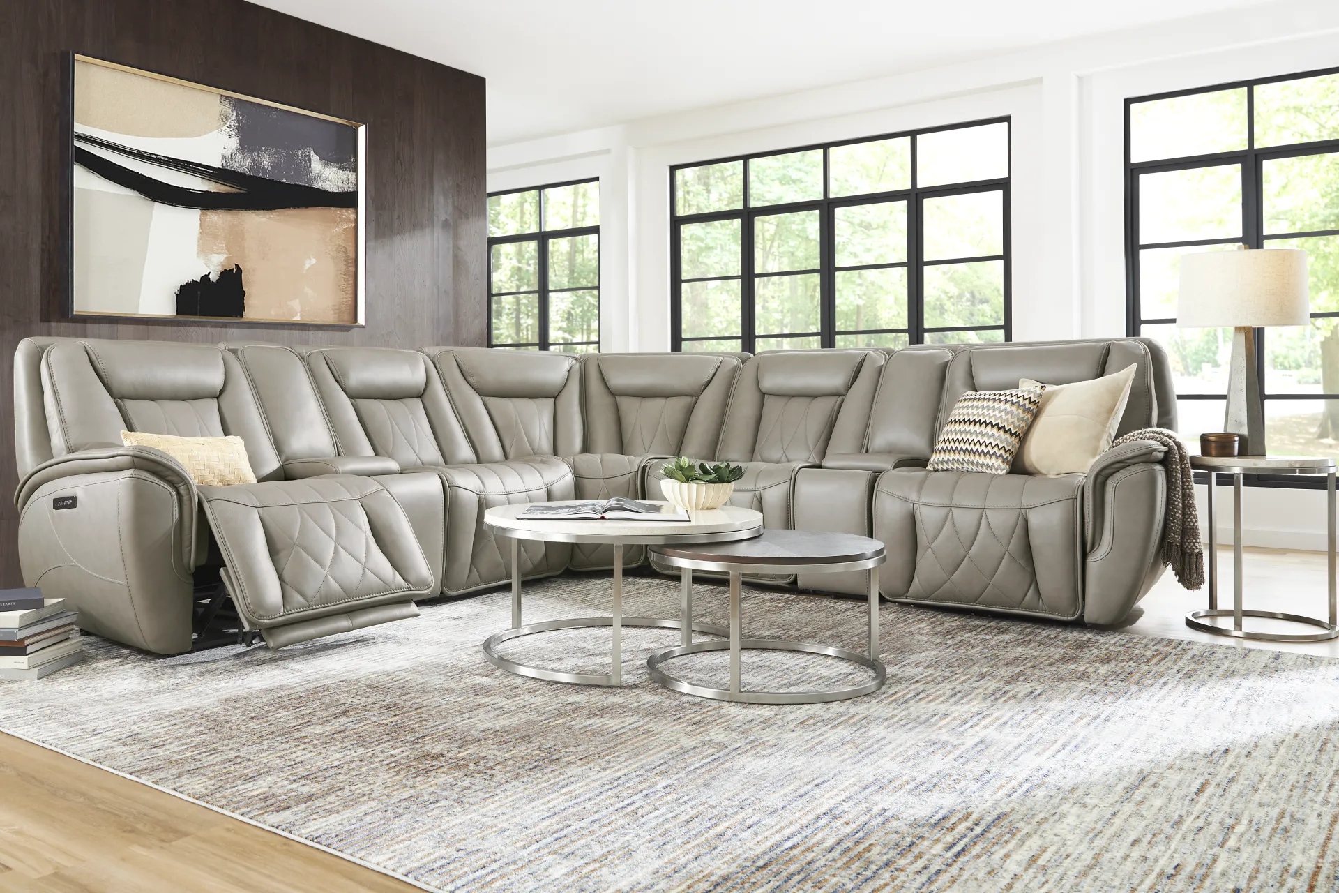 Dalton Gray Leather 7 Pc Triple Power Reclining Sectional - Image 2