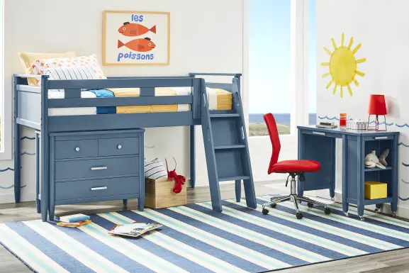 Kids Modern Colors Slate Blue Full Loft with Loft Chest