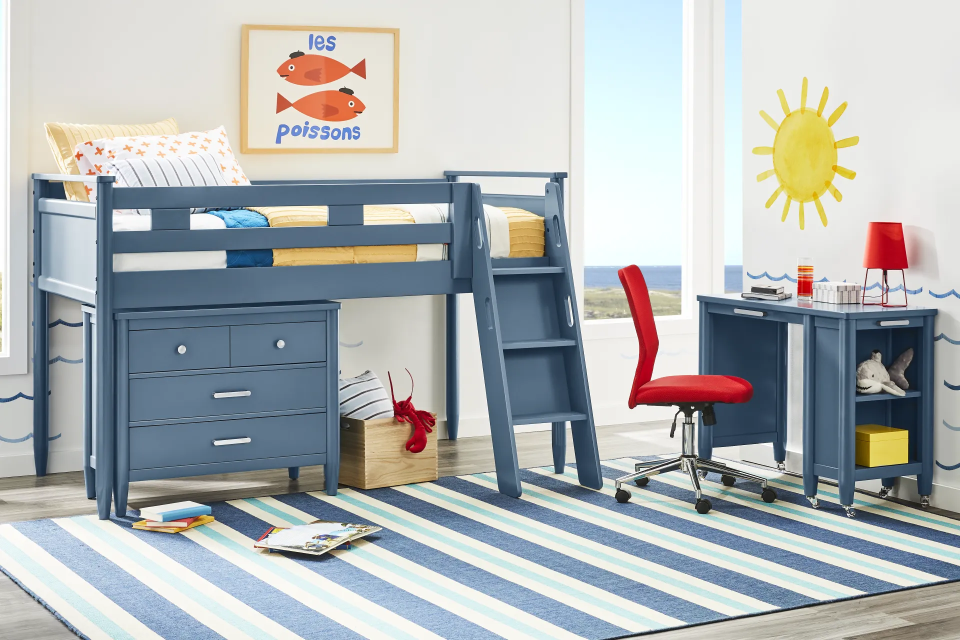 Kids Modern Colors Slate Blue Full Loft with Loft Chest - Image 1