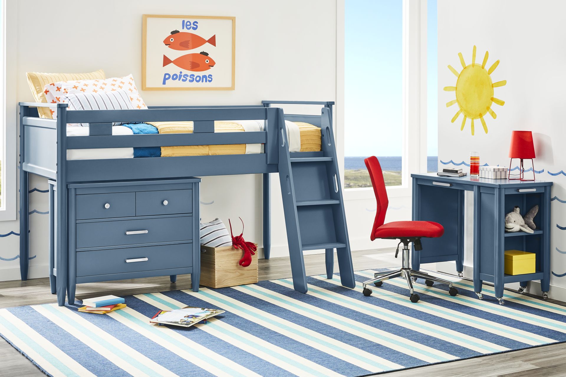 Kids Modern Colors Slate Blue Twin Loft with Loft Chest - Image 2