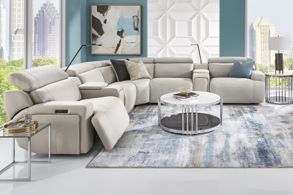 Alessio Light Gray Leather 7 Pc Dual Power Reclining Sectional