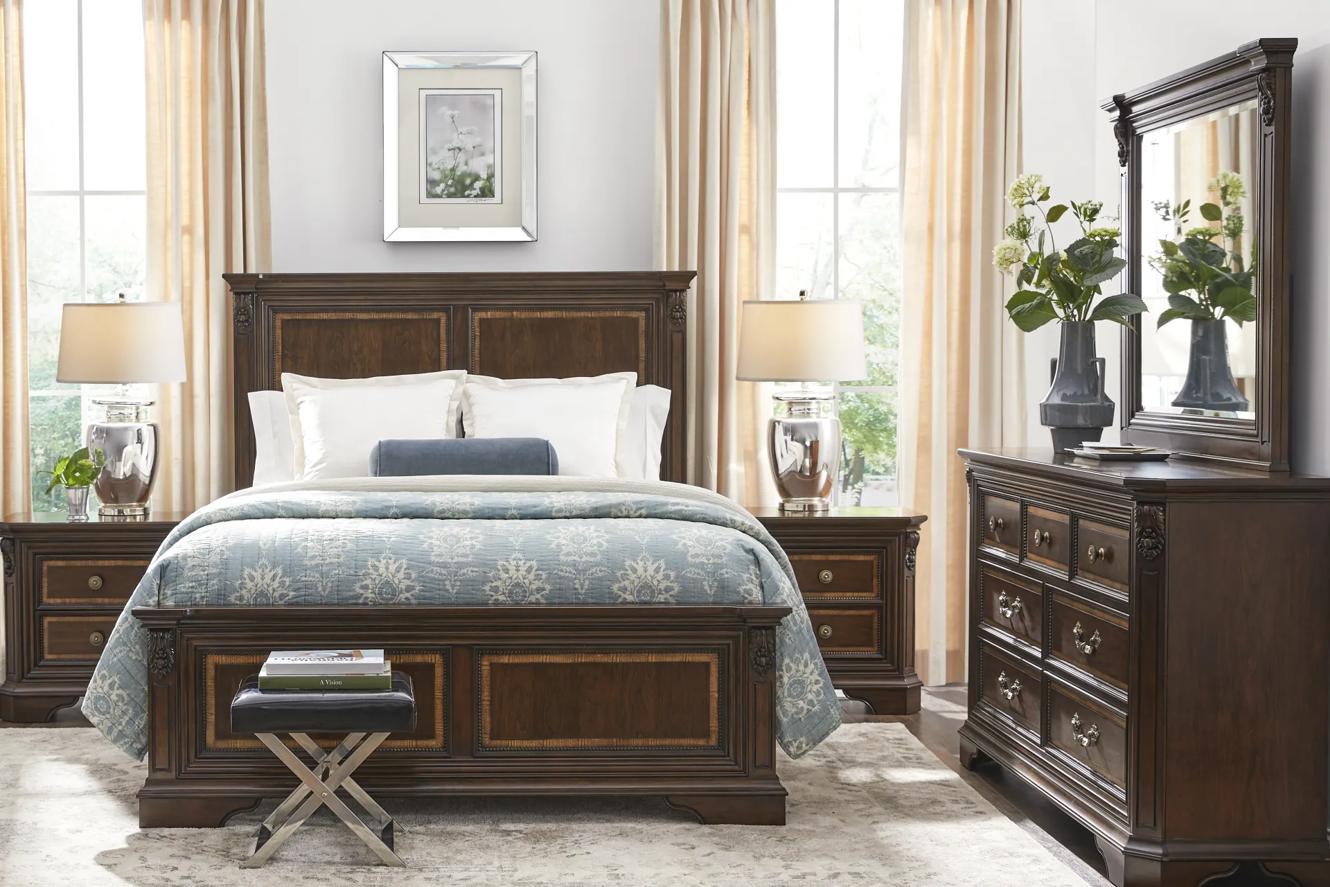 Fuller Brown Cherry Finish 3 Pc Queen Panel Bed - Image 1