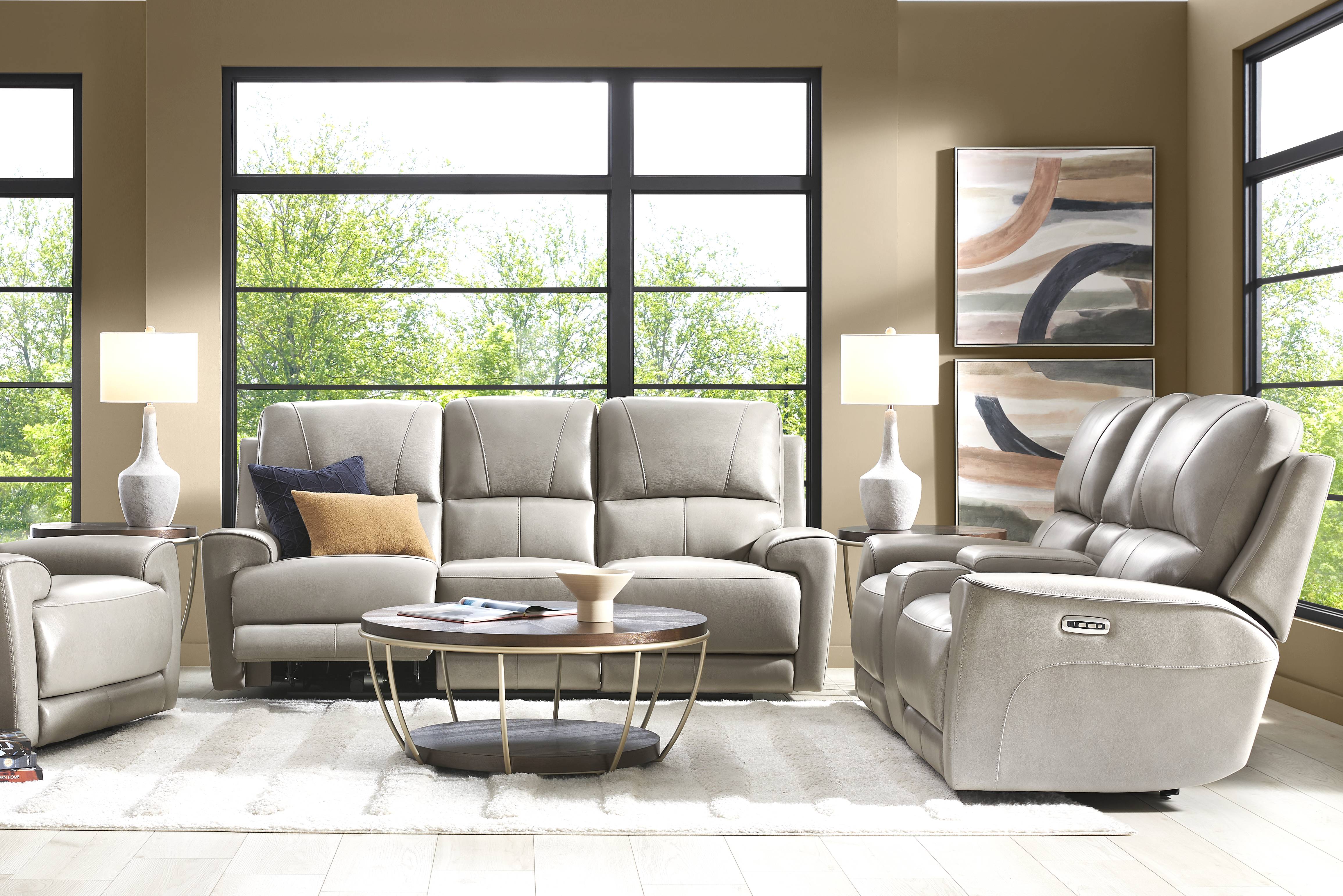 Fremont Gray Leather 5 Pc Dual Power Reclining Living Room - Thumbnail - Image 1