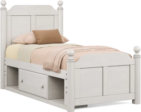 Kids South Bend Washed White Twin Poster Bed with Storage Side Rail