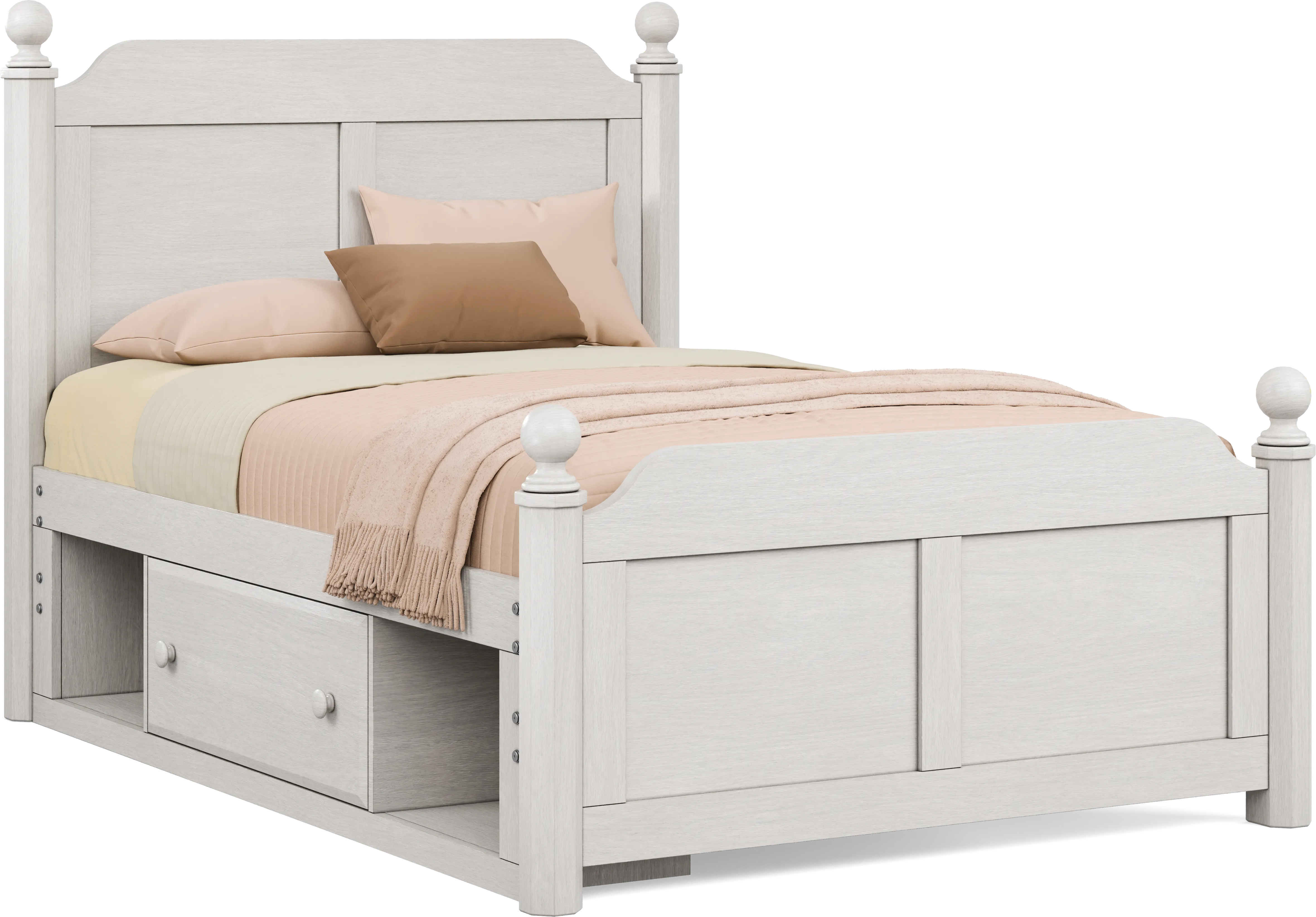 Kids South Bend Washed White Full Poster Bed with Storage Side Rail - Thumbnail - Image 1