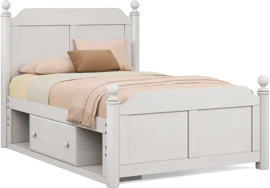 Kids South Bend Washed White Full Poster Bed with Storage Side Rail