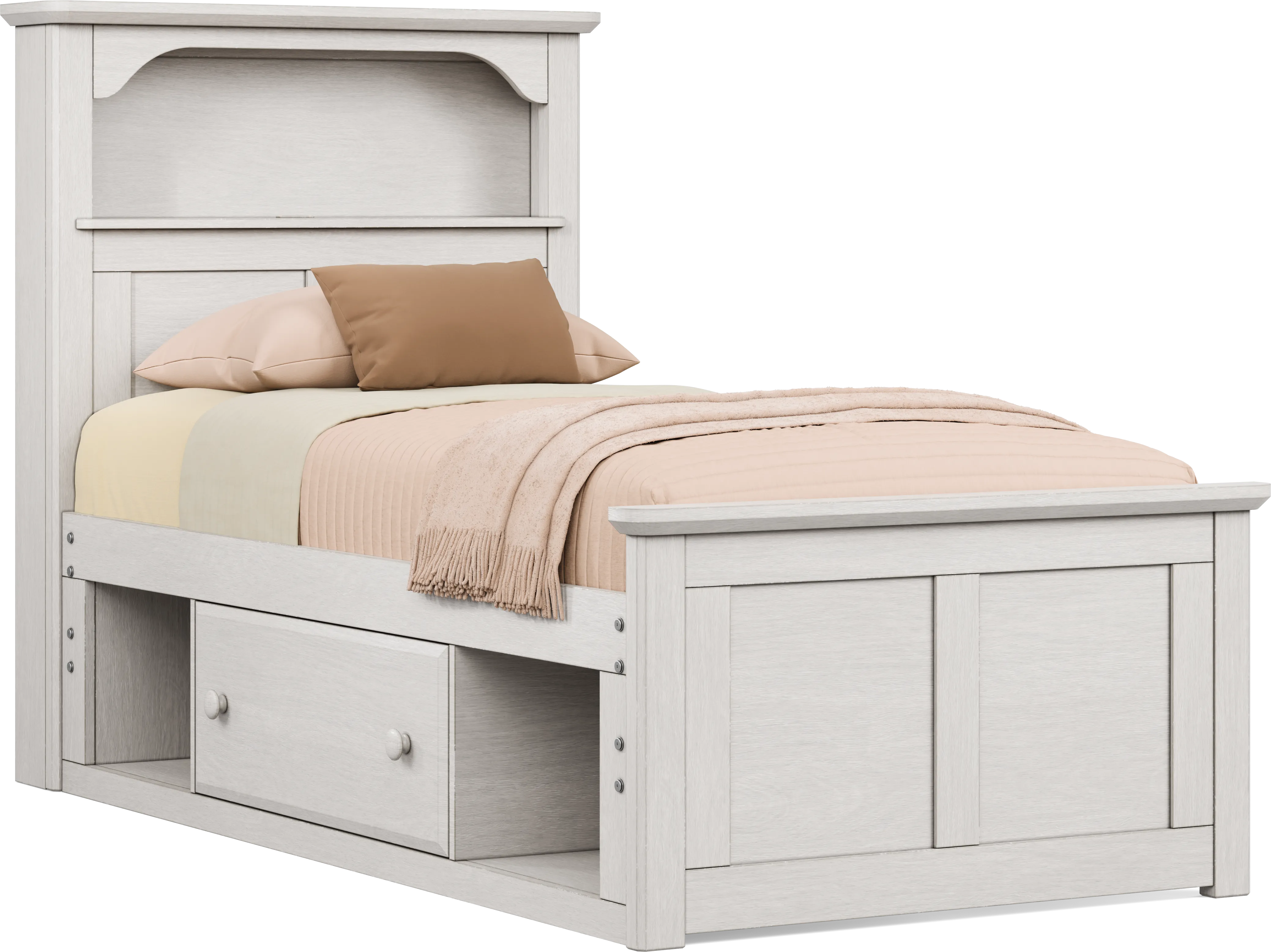 Kids South Bend Washed White Twin Bookcase Bed with Storage Side Rail - Thumbnail - Image 1