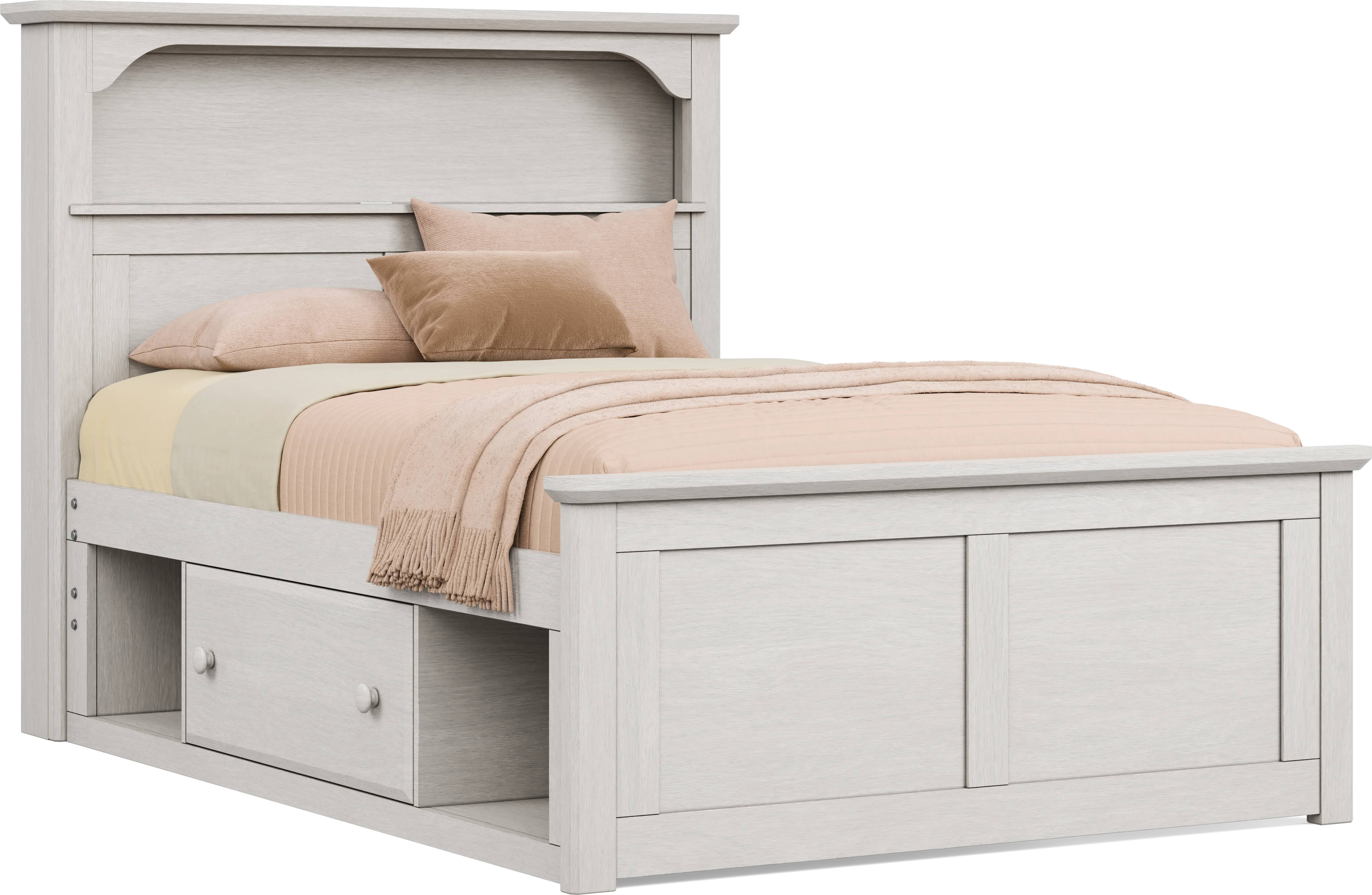 Kids South Bend Washed White Full Bookcase Bed with Storage Side Rail - Thumbnail - Image 1