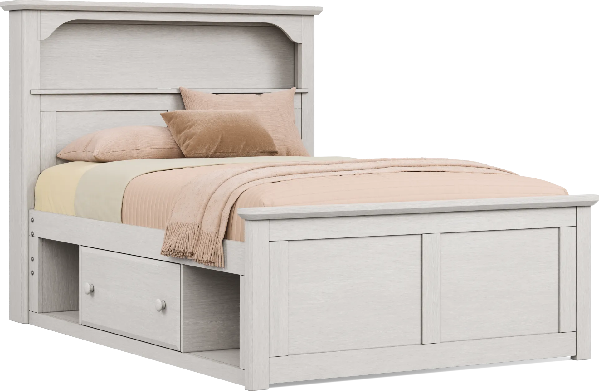 Kids South Bend Washed White Full Bookcase Bed with Storage Side Rail - Image 1