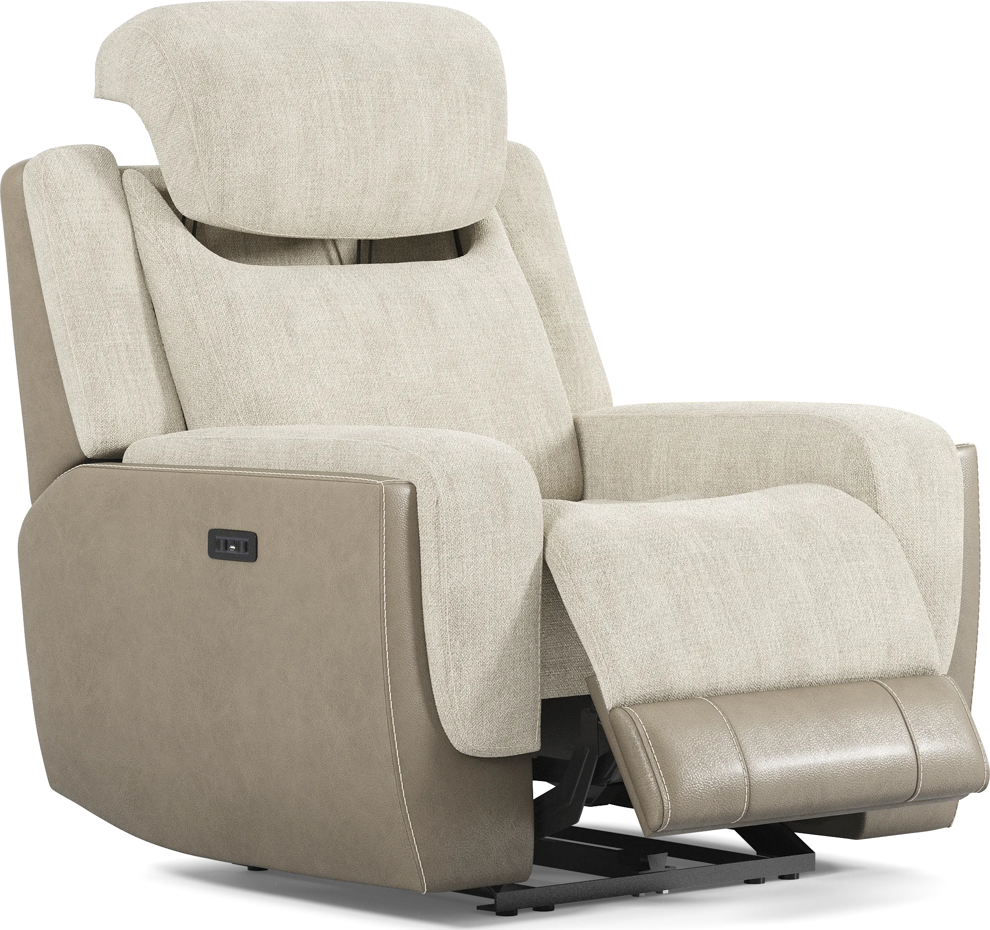 State Street Beige Dual Power Recliner - Thumbnail - Image 1