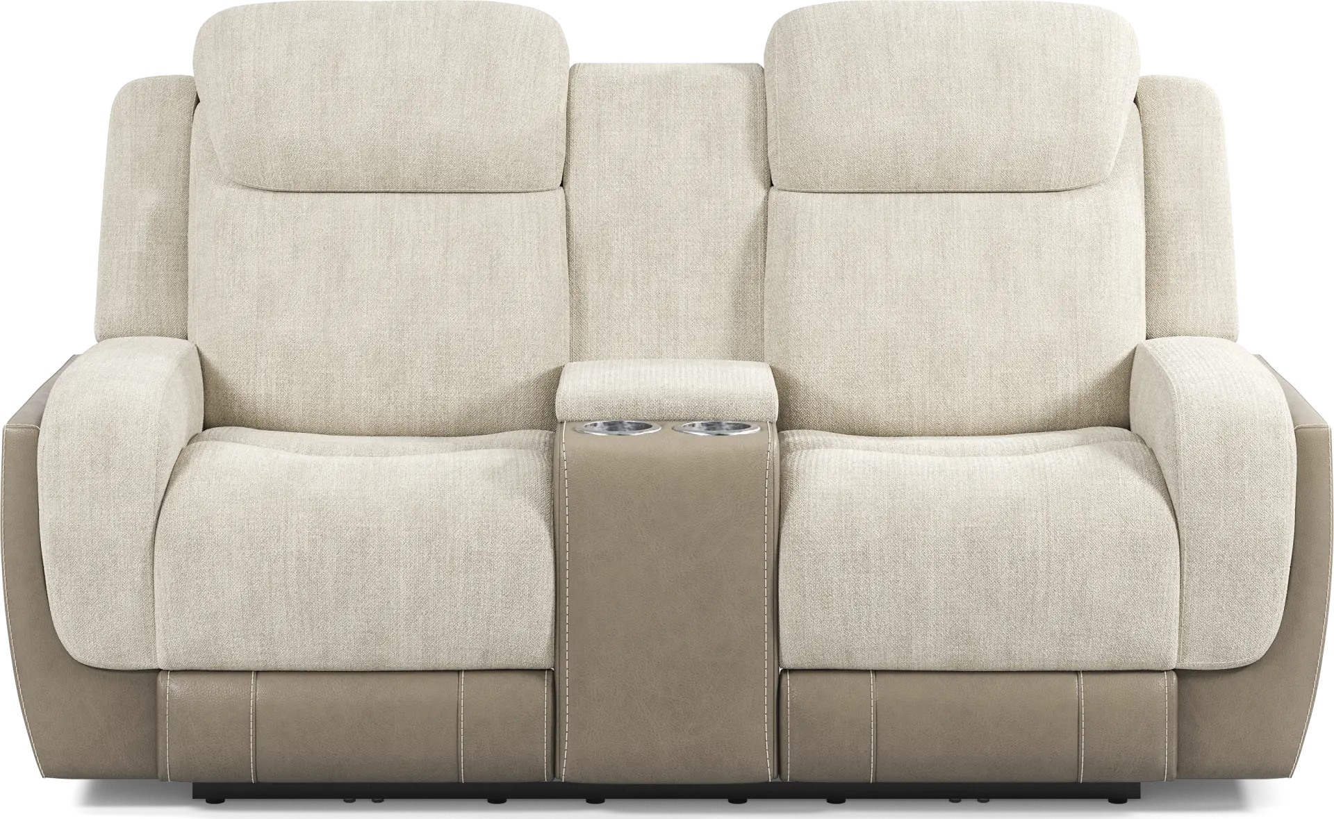 State Street Beige Dual Power Reclining Console Loveseat