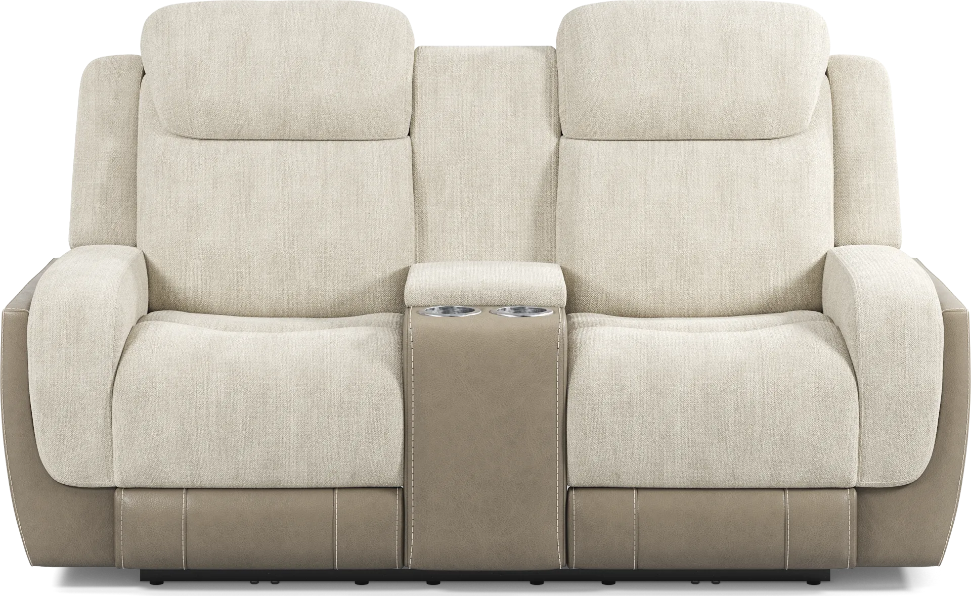 State Street Beige Dual Power Reclining Console Loveseat - Image 1