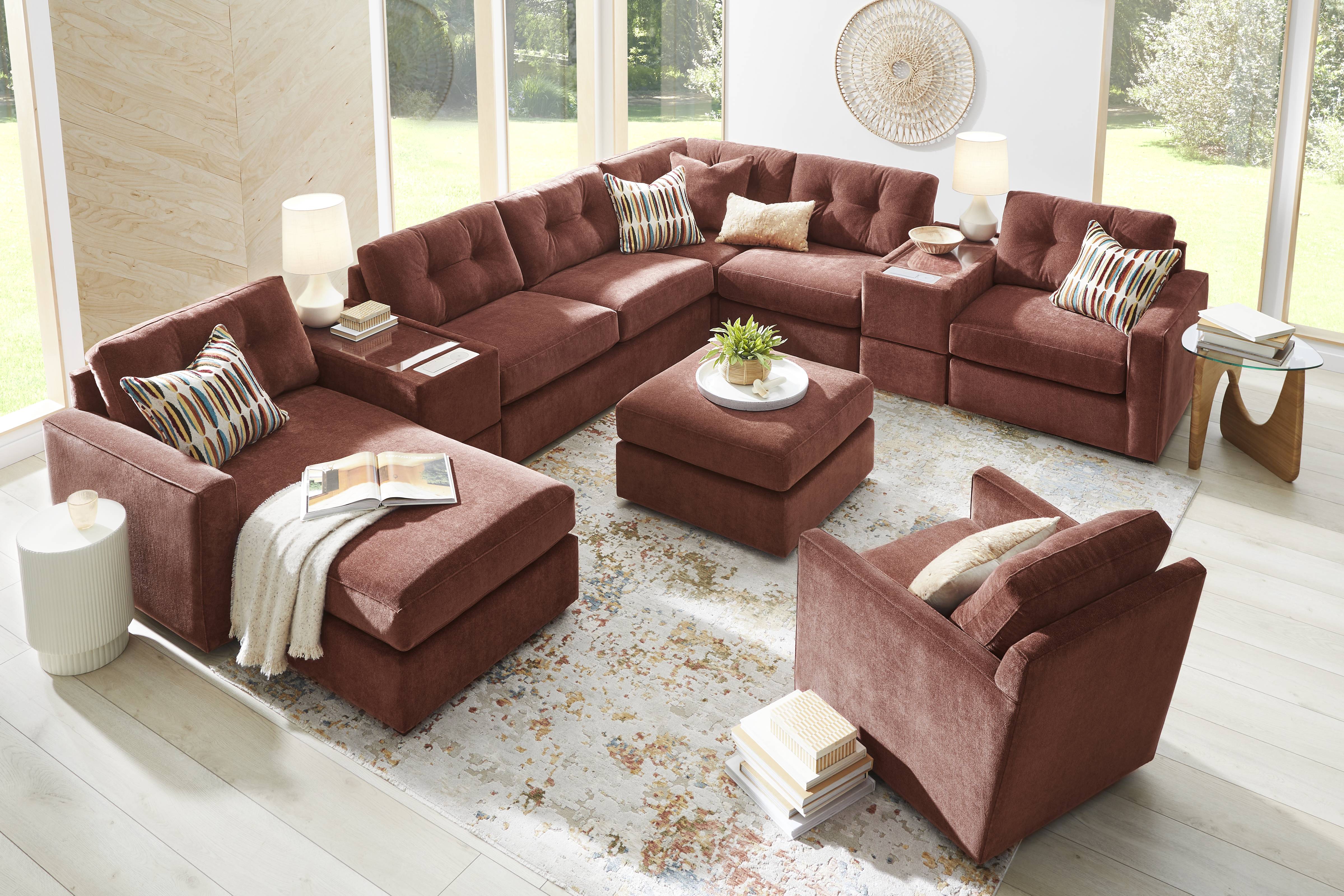 Merlot 8 Pc Power Reclining ModularOne with Media Consoles