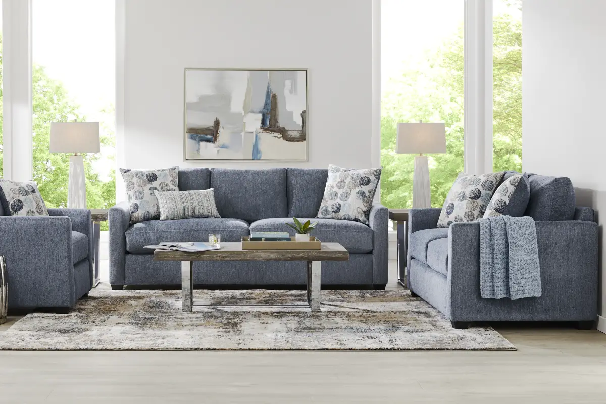 Caprice Navy 8 Pc Living Room with Sleeper Sofa