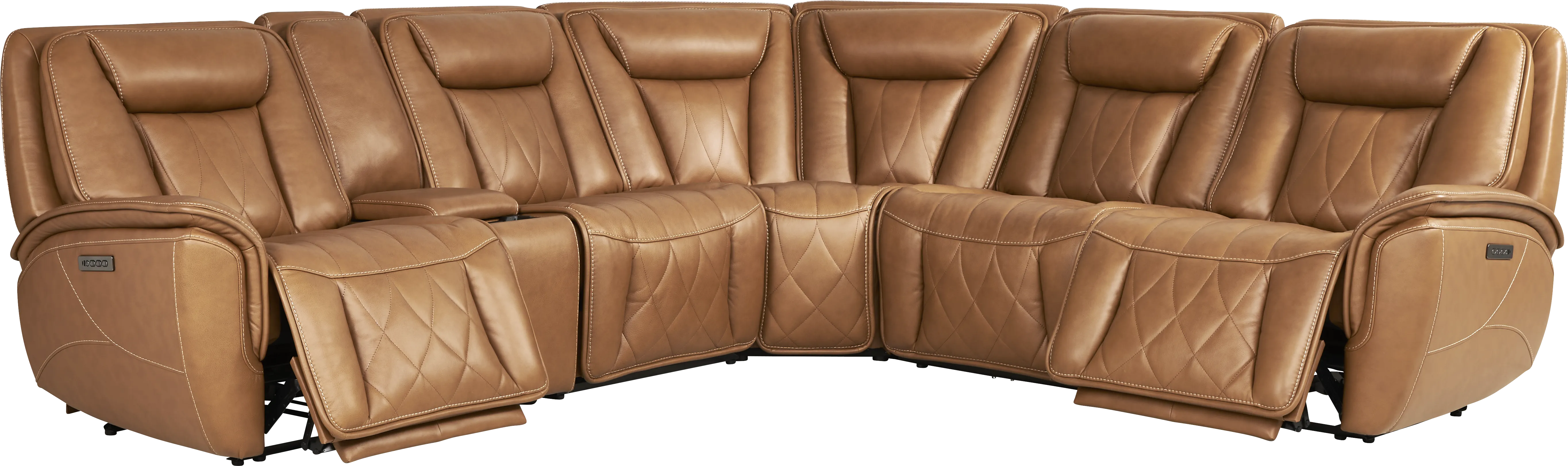 Dalton Brown Leather 6 Pc Triple Power Reclining Sectional - Thumbnail - Image 1