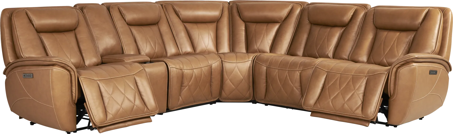 Dalton Brown Leather 6 Pc Triple Power Reclining Sectional - Image 2