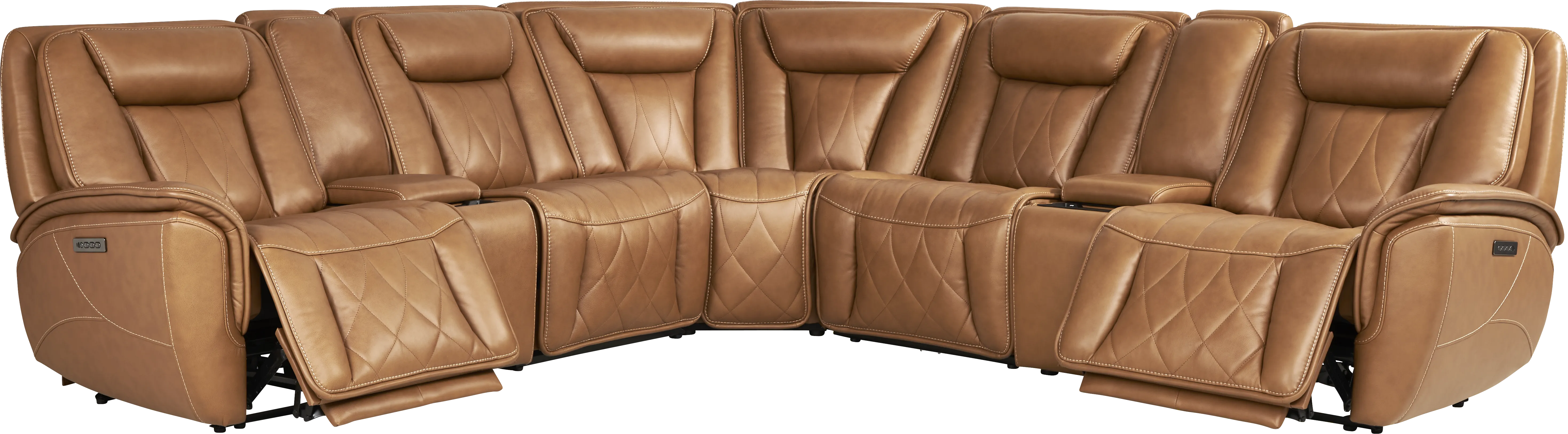 Dalton Brown Leather 7 Pc Triple Power Reclining Sectional - Thumbnail - Image 1