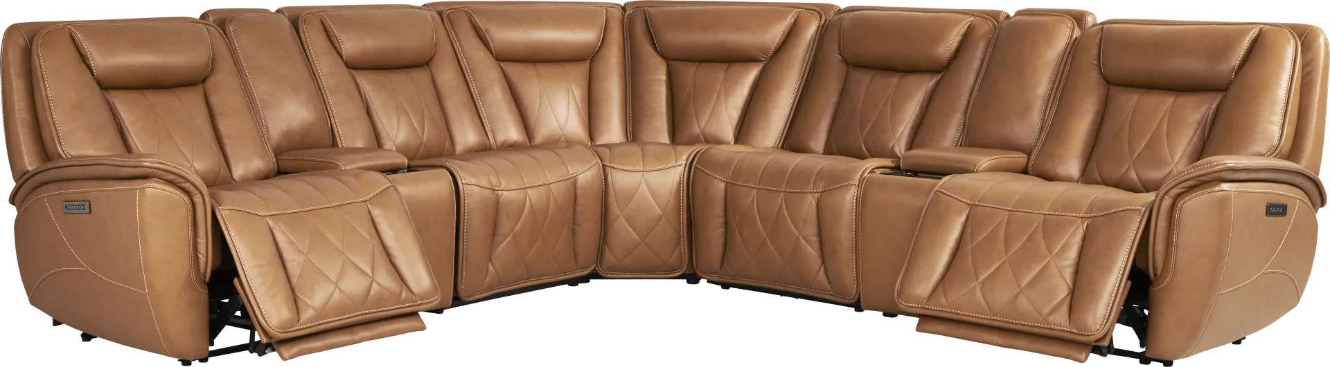 Dalton Brown Leather 7 Pc Triple Power Reclining Sectional - Image 1