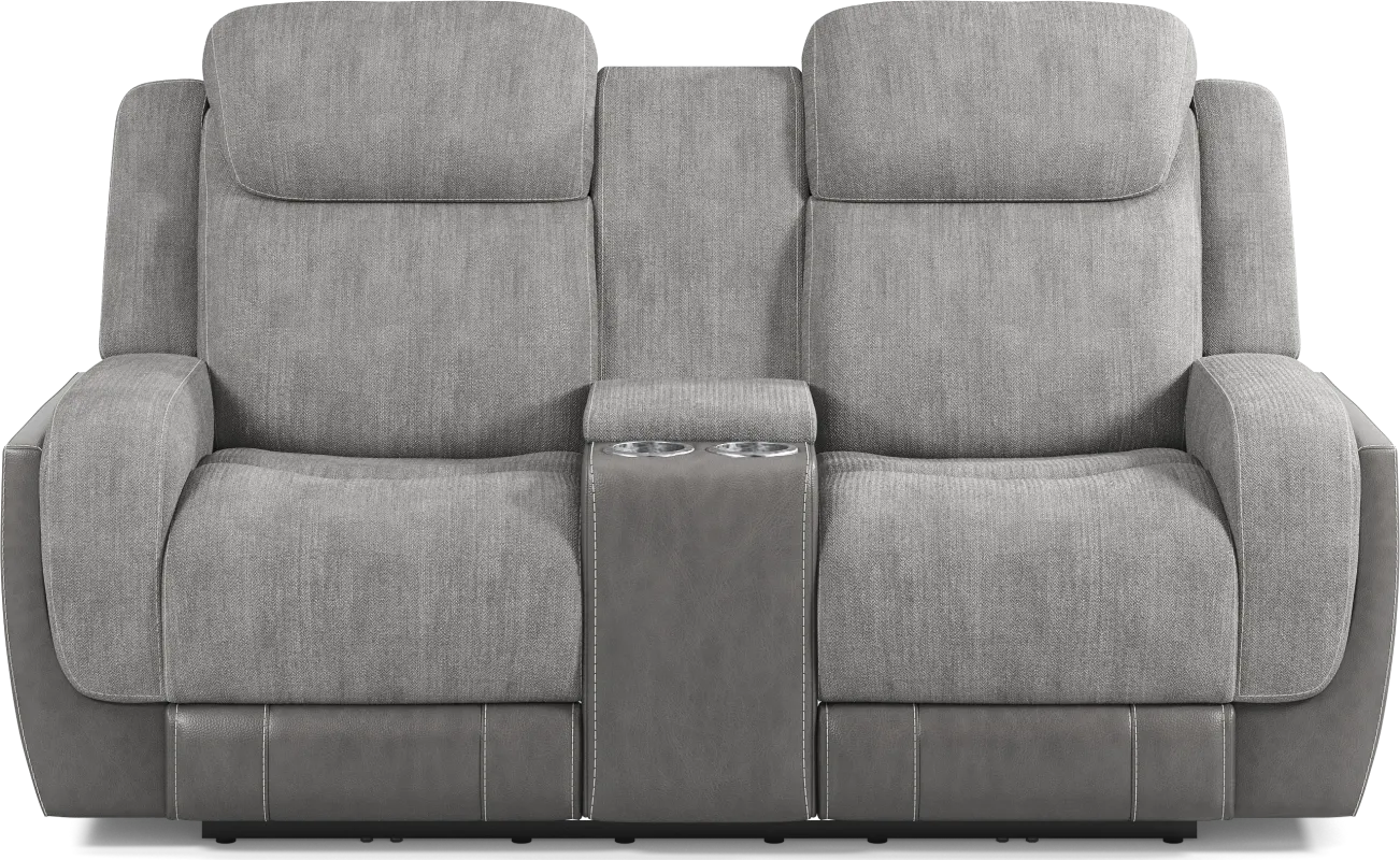 State Street Gray Dual Power Reclining Console Loveseat