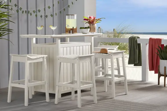 Addy White 5 Pc Outdoor Bar Dining Room