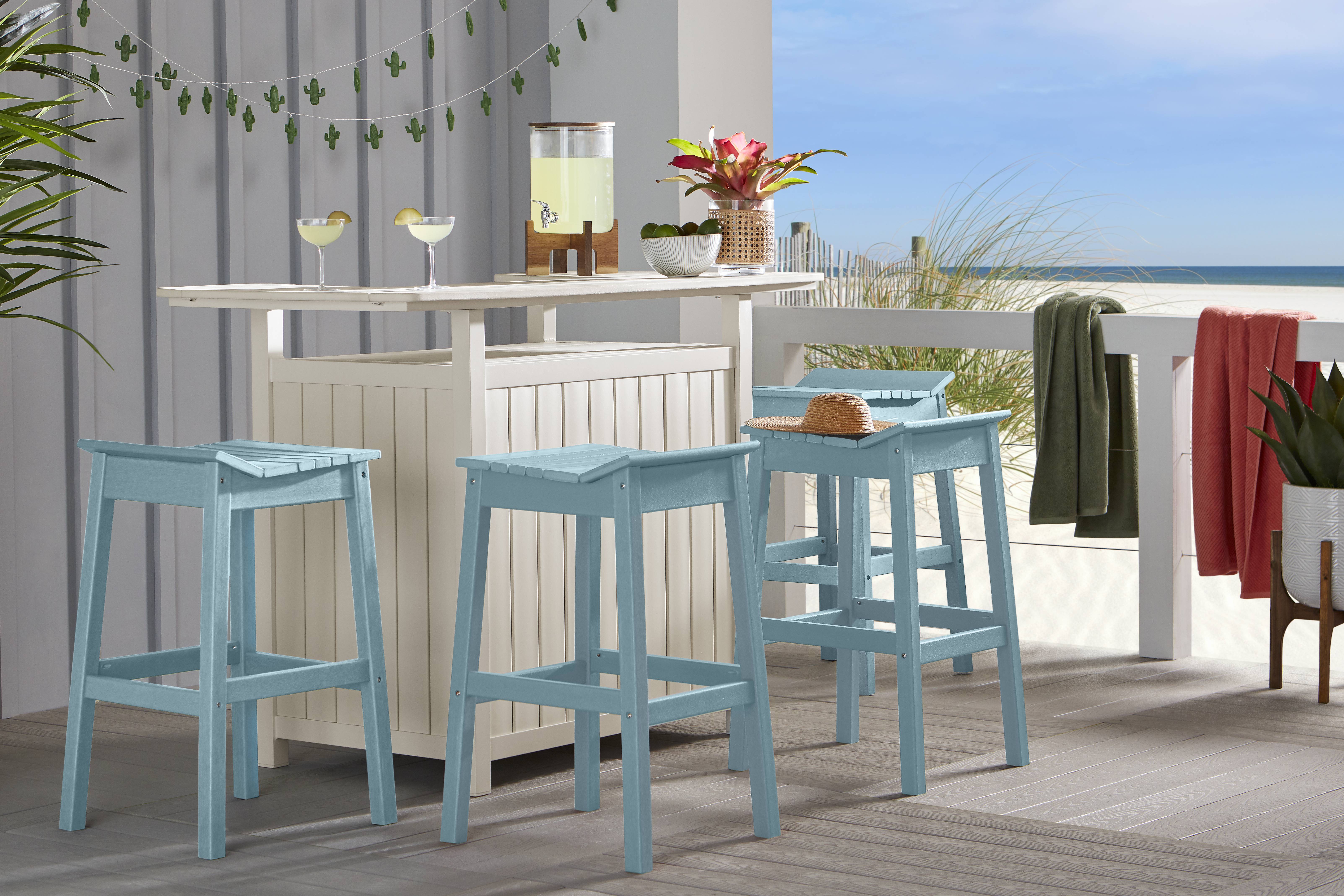 Addy White 5 Pc Outdoor Bar Dining Room with Sky Barstools - Thumbnail - Image 1