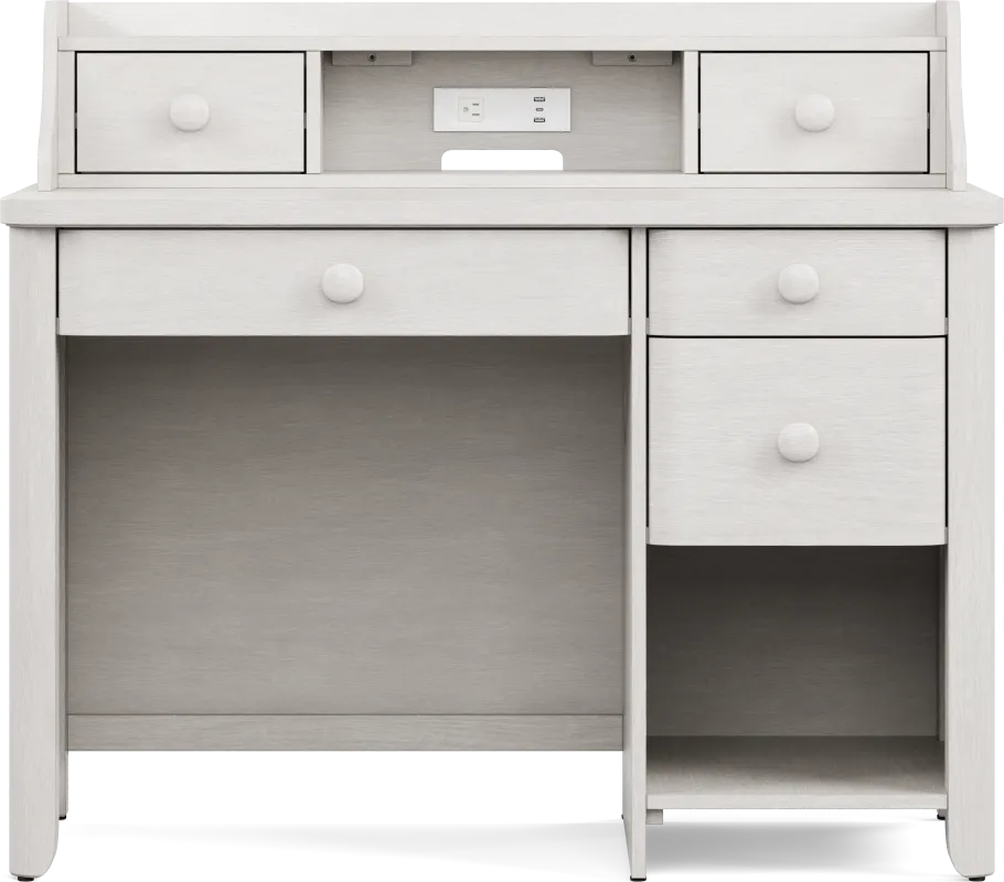 Kids South Bend Washed White Desk and Hutch