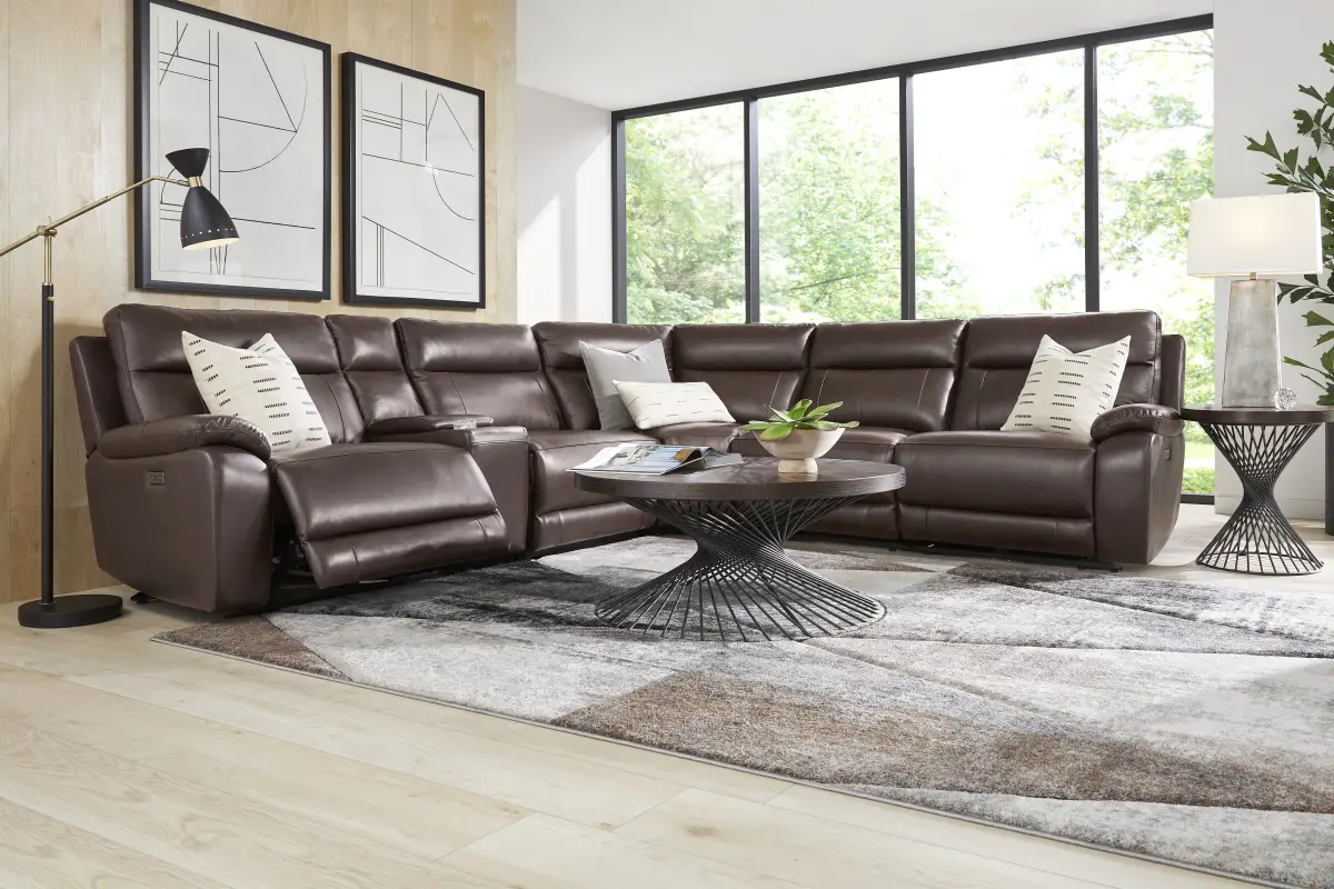 Delaney Point Brown Leather 6 Pc Power Reclining Sectional
